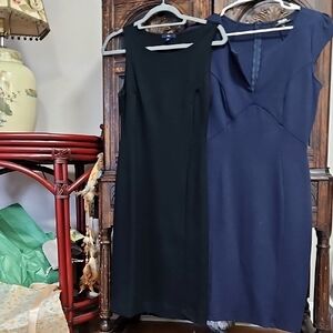 X2 Set Chic Black and Navy Stretch Sheath Midi Tailored Dresses  Bodycon